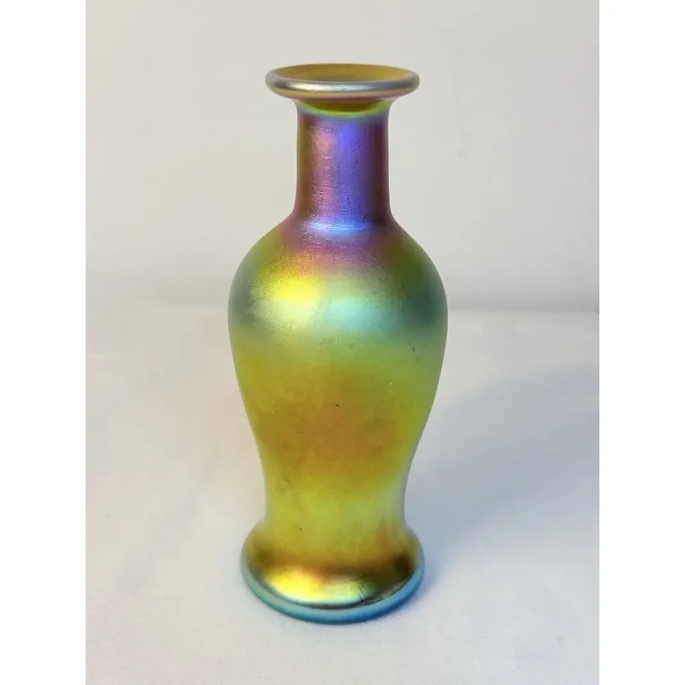 Signed Carl Randke Phoenix Studios Gold Iridescent Art Glass Bud Vase PP18GL